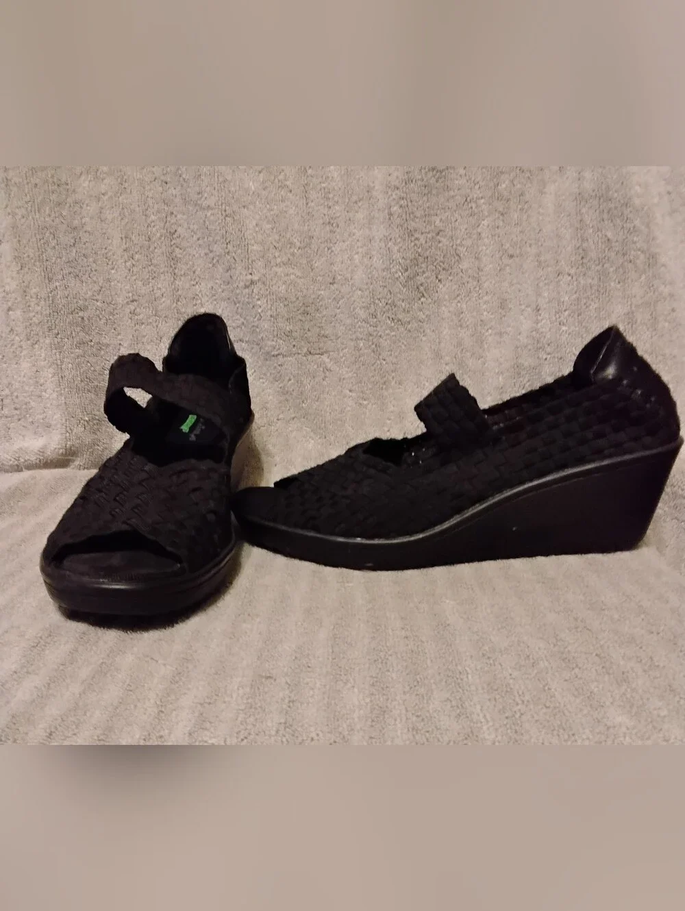 Baretrap Women’s Black Wedge Mary Jane Heels  with Woven Upper